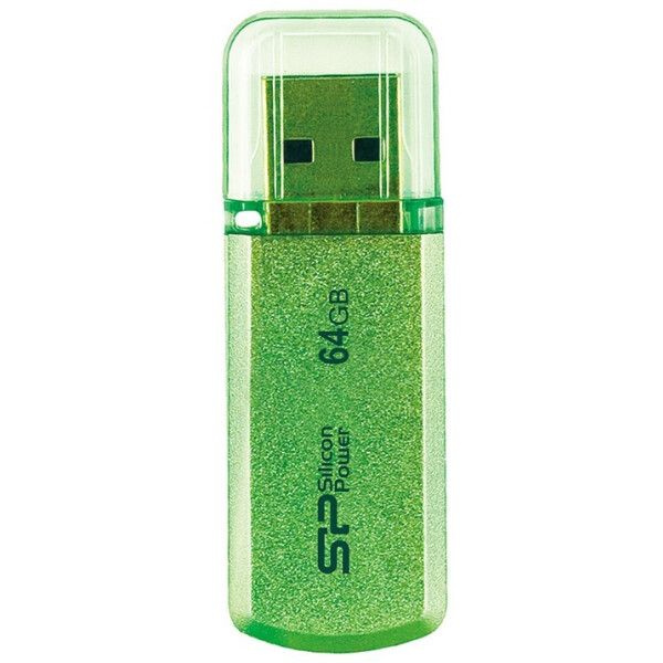 USB-флеш-накопитель USB 64GB Silicon Power Helios 101, 64 ГБ, USB 2.0 Type-A, с колпачком, металл, зеленый #1