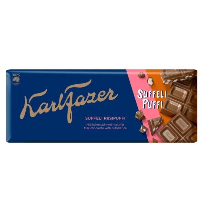 Шоколад молочный какао 30% с воздушным рисом Karl Fazer Suffeli Puffi, 200 гр  #1