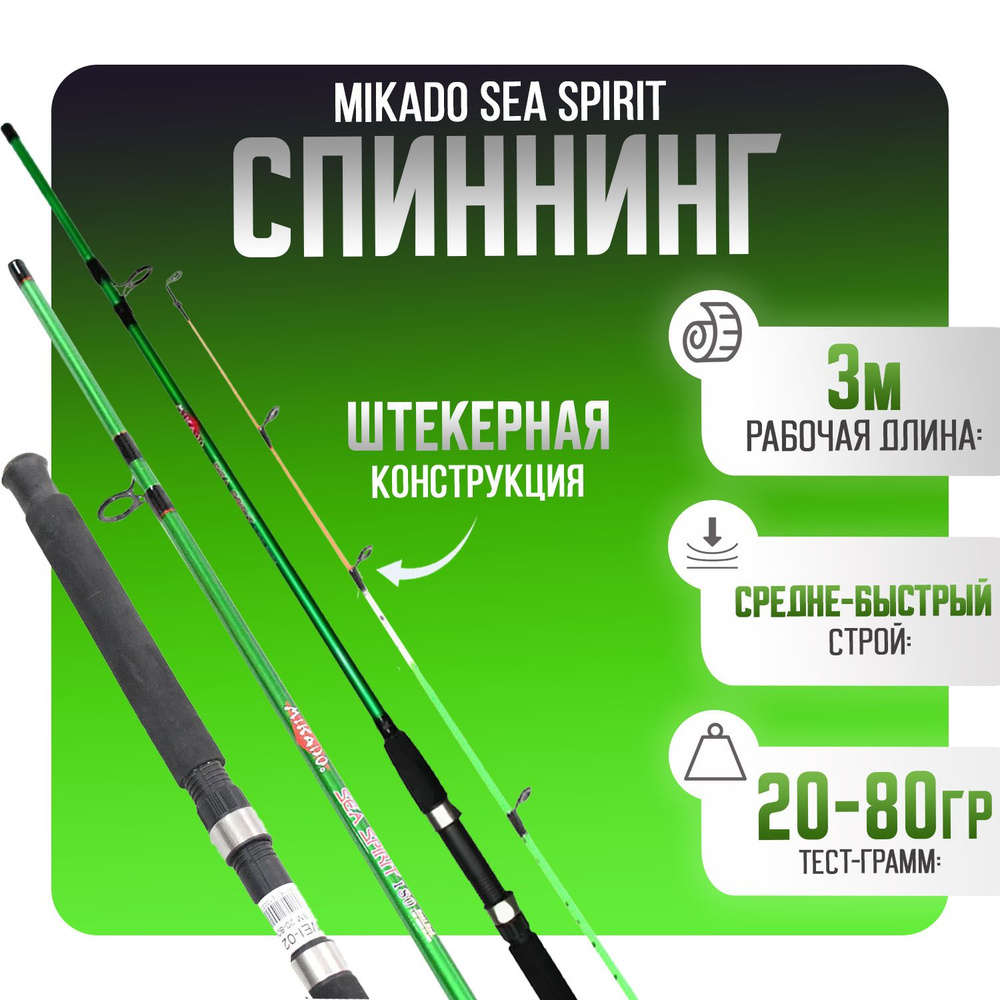 Пикерное удилище -легкий фидер 3м Mikado Sea Spirit Тест-грамм: 20-80 гр средне-быстрый строй  #1