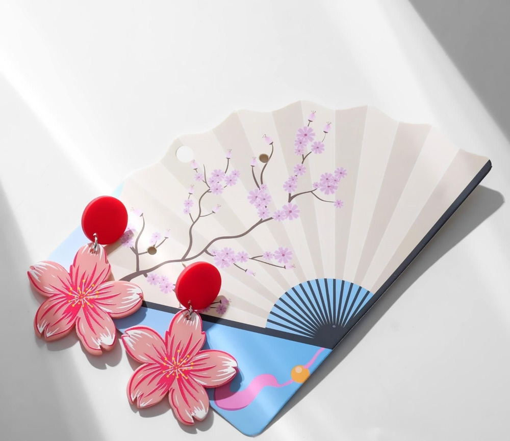 Серьги Япония сакура и овалы, цветные в серебре #1