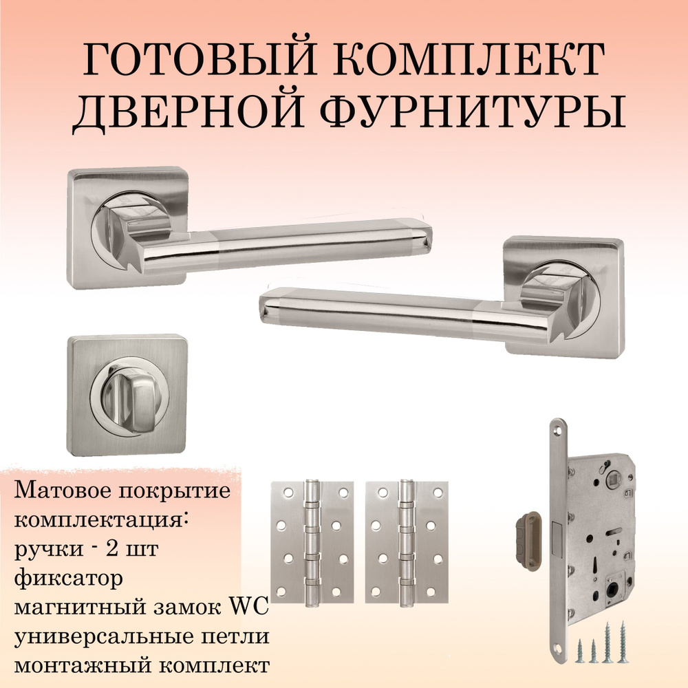 Комплект дверных ручек Puerto INAL_514-02_SN/NP_MAGWC, матовый никель (ручка + завертка WC + магнитный #1