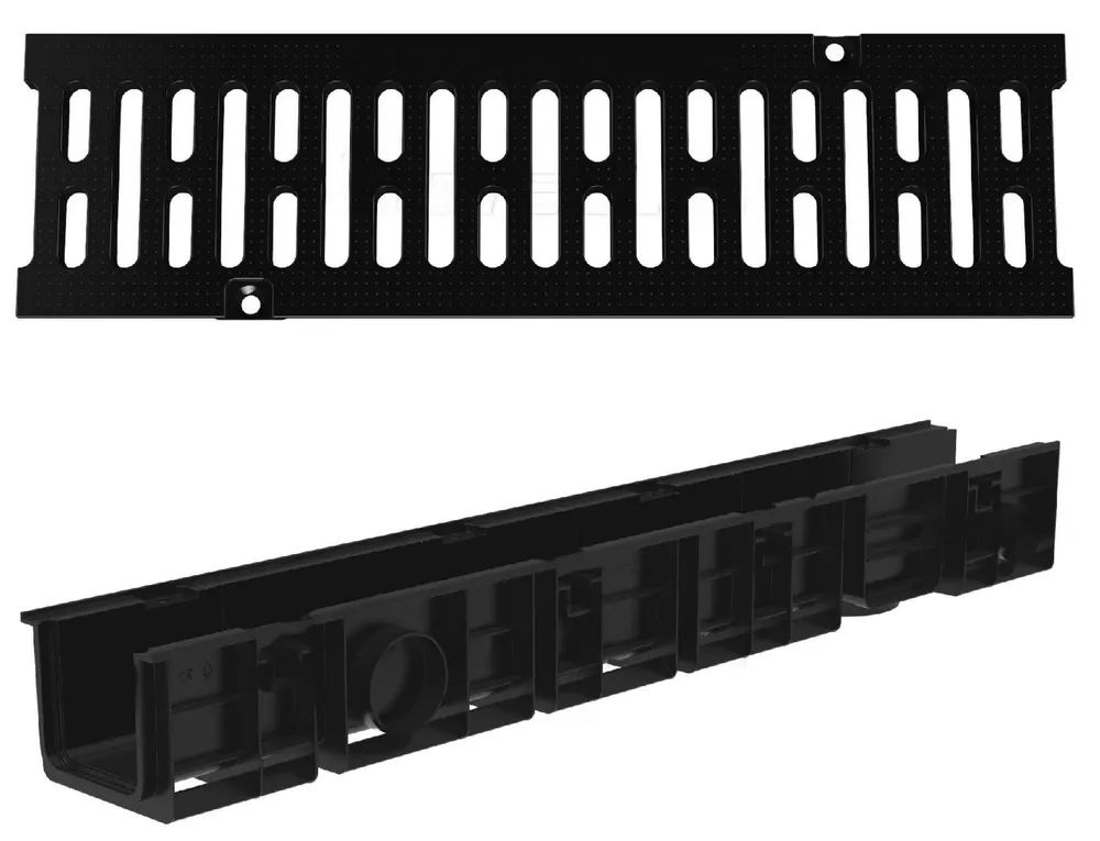 Лоток пластиковый SteeStart DN100 Н120 L1000 с пластиковой решеткой А15 (2 комплекта)  #1