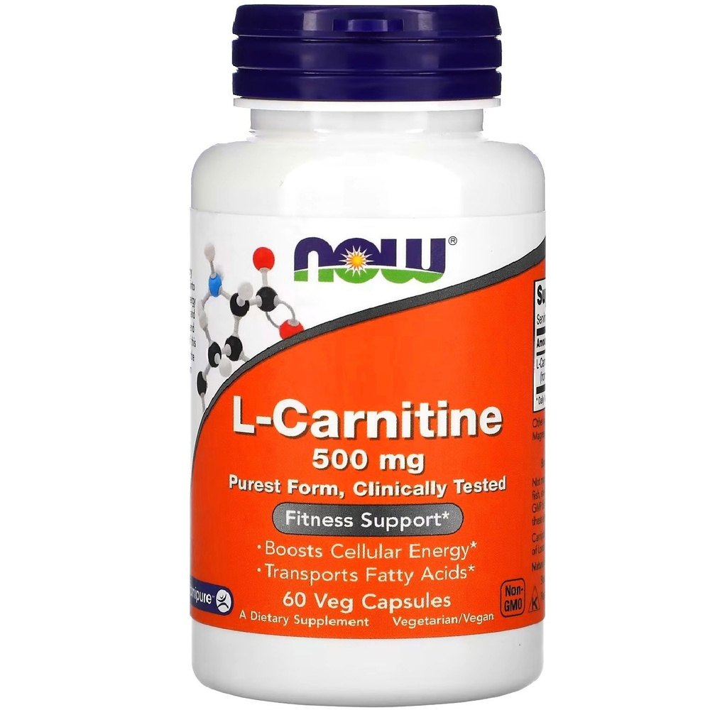 NOW L-Carnitine 500 mg 60 veg caps / Л-Карнитин Carnipure 500 мг. 60 капсул NOW США / Аминокислота. Жиросжигатель, #1