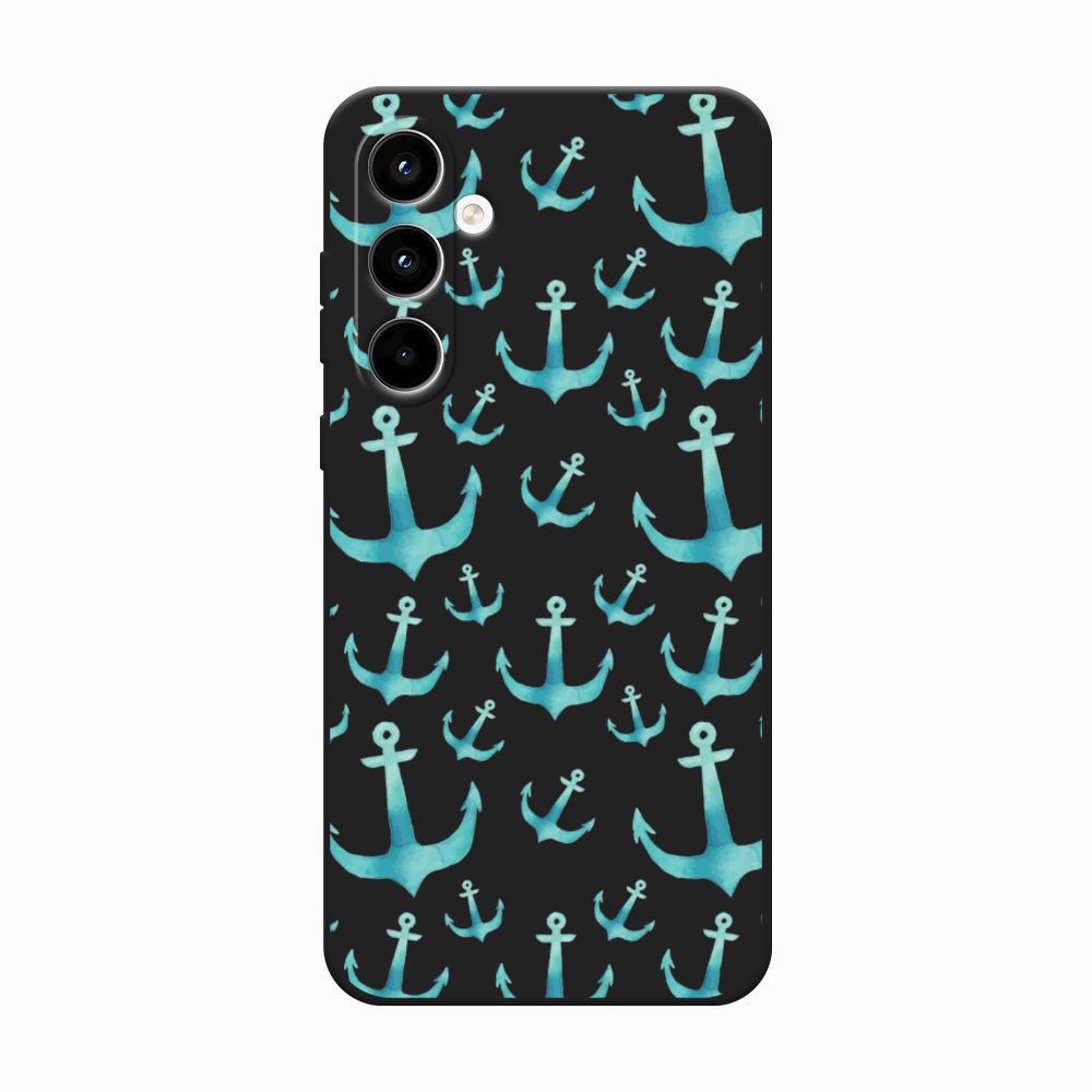 Матовый силиконовый чехол на Samsung Galaxy A35 5G / Самсунг А35 5G "Якоря арт фон", черный  #1