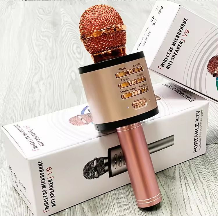 Беспроводной микрофон V9 для караоке розовый #1