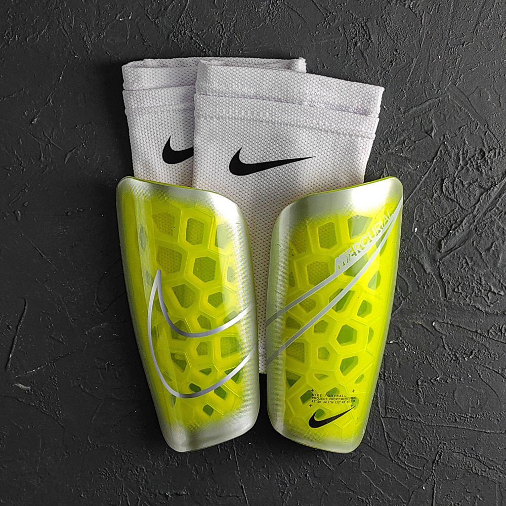 Щитки футбольные Nike Mercurial Lite, салатовый - серый #1