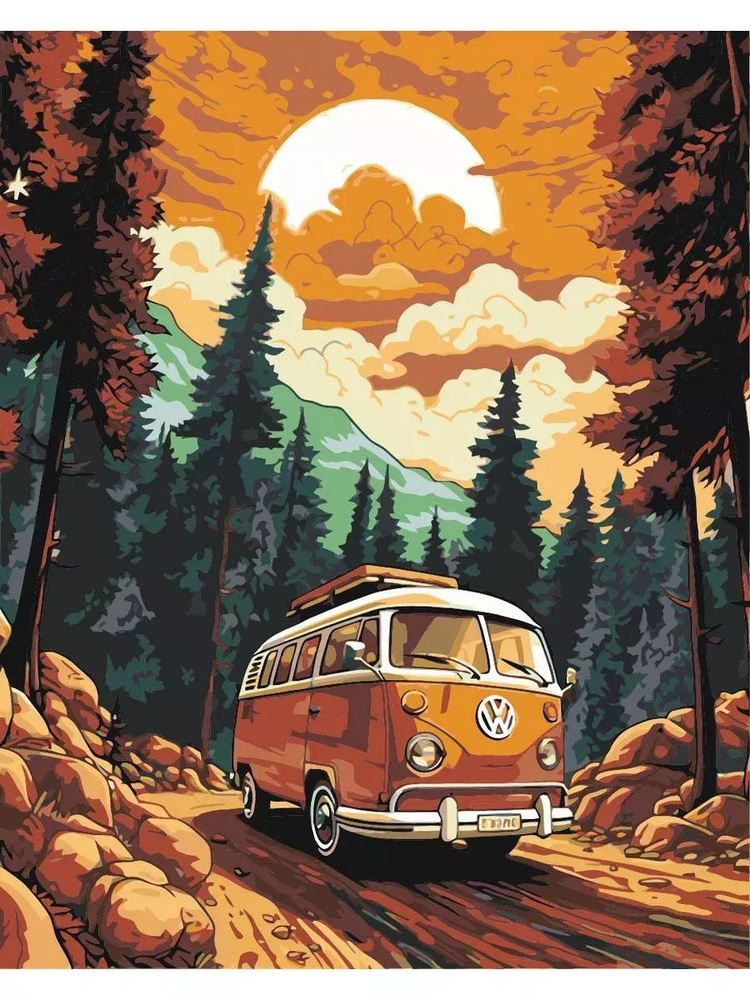 Картина по номерам Туристический автобус Размер 40х50, на холсте на деревянном подрамнике, Акриловые #1