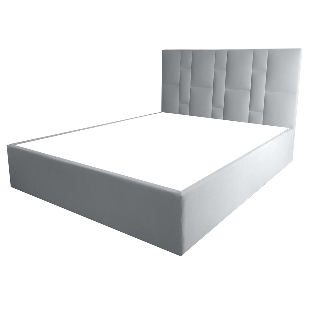 Двуспальная кровать Манхэттен Эко 140x200 основание металлическое с ламелями велюр серый ножки 13 см #1
