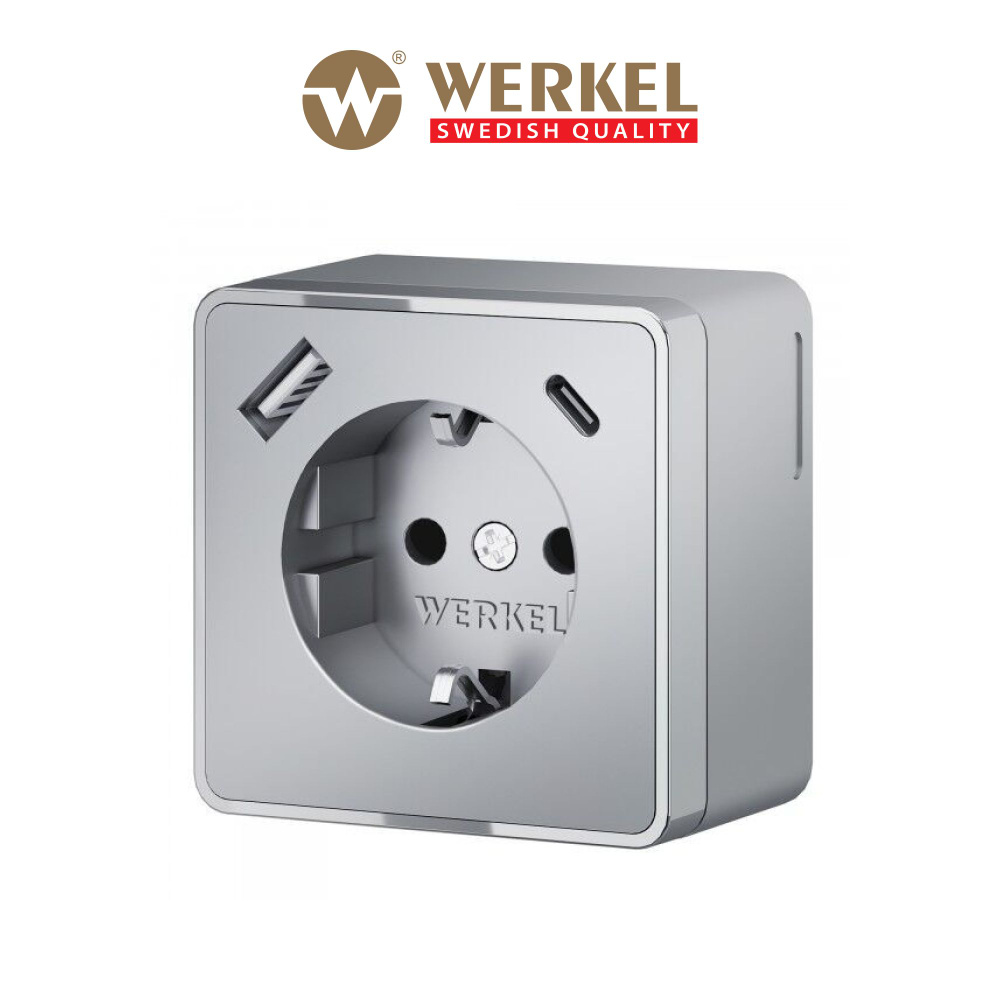 Розетка накладная с заземлением, шторками и USB тип A+C Werkel Gallant W5071706 серебряный  #1