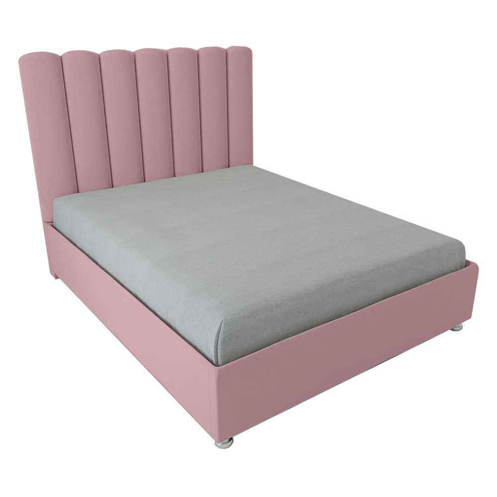 Односпальная кровать Женева Нью 120x200 основание металлическое с ламелями велюр розовый ножки 5 см  #1
