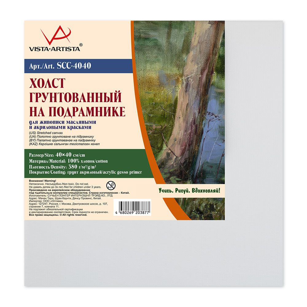 Холст грунтованный на подрамнике "VISTA-ARTISTA" SCC-4040 100% хлопок 40 х 40 см 380 г/кв.м среднезернистый #1