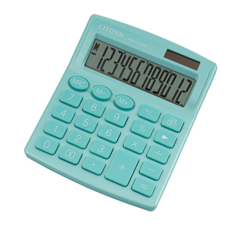 Калькулятор настольный Citizen SDC-812NR-GN, 12 разрядов, двойное питание, 102х124х25мм, бирюзовый  #1