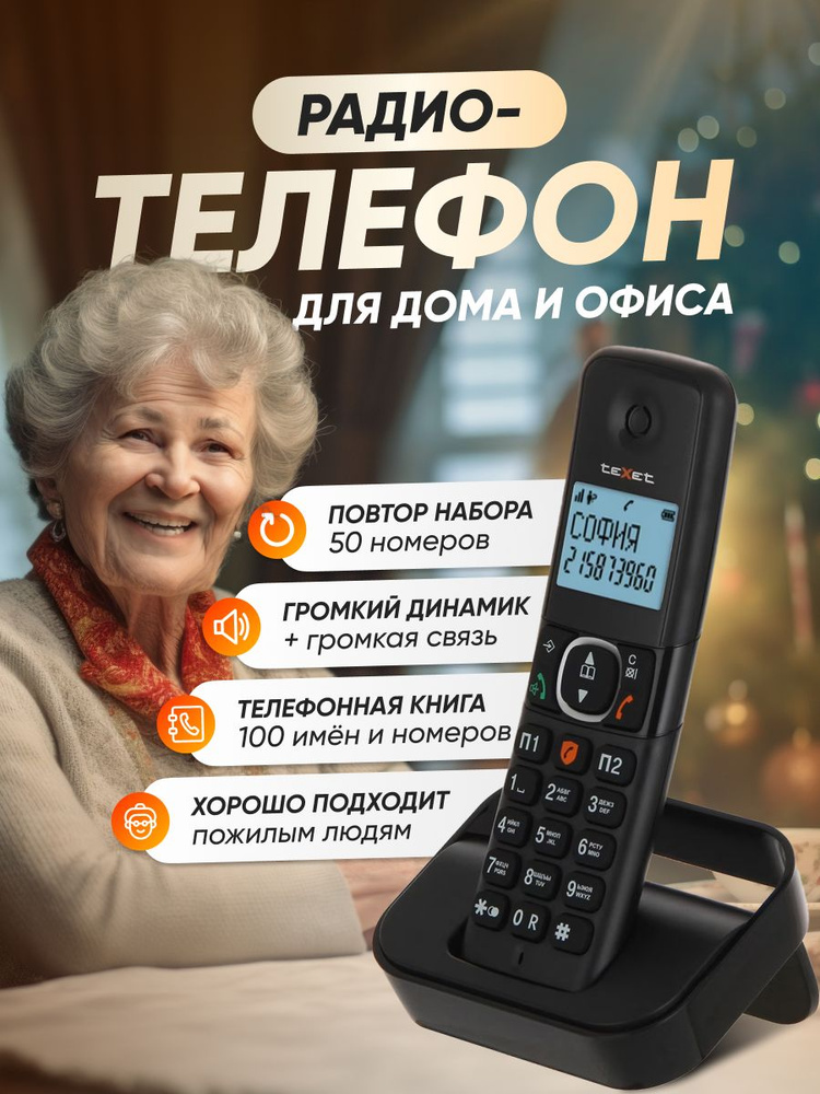 Бесшнуровой телефонный аппарат Texet TX-D5605A черный #1