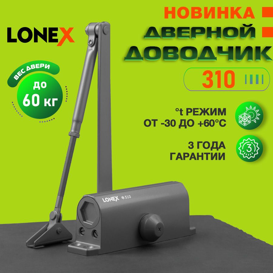 Доводчик дверной уличный морозостойкий LONEX 310, от 15 до 60 кг, цвет графит  #1