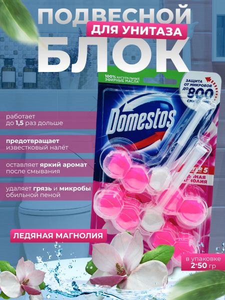 Подвесной блок для унитаза Domestos "Power 5. Ледяная магнолия Дуо, 2*50г  #1