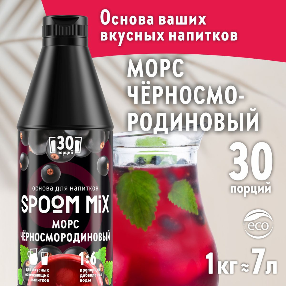 Основа для напитков SPOOM MIX Морс чёрносмородиновый, бутылка 1 кг (густой сироп для лимонадов, чая, #1