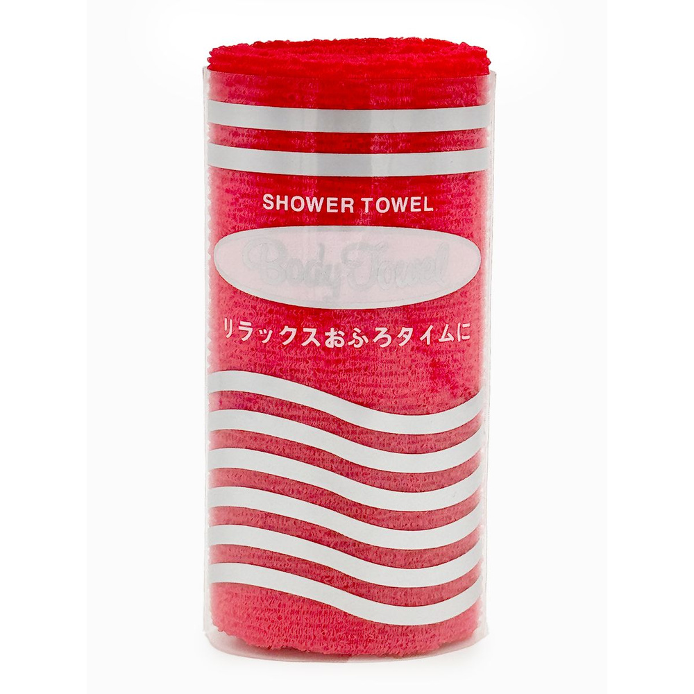 Sungbo Cleamy Мочалка для тела с плетением Волна в рулоне жесткая Красная Roll-Wave Shower Towel Red #1