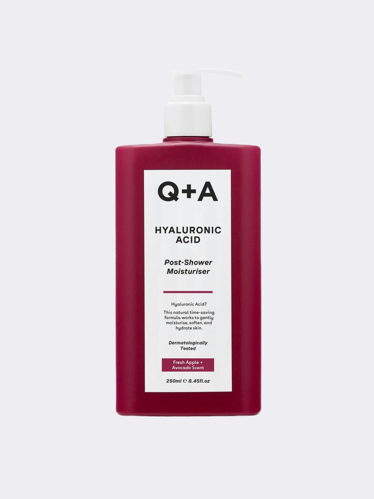 Q+A, HYALURONIC ACID: Post-Shower Moisturiser 250 ml., Базовый увлажняющий крем для тела на основе разномалекульной #1