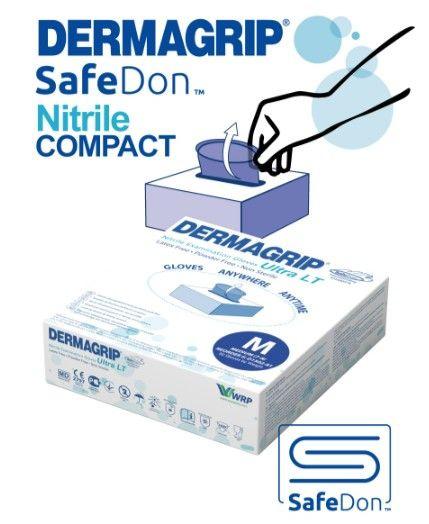 Перчатки смотровые нитриловые DERMAGRIP Ultra LT Safedon NITRILE COMPACT, цвет: голубой, размер L, 50 #1