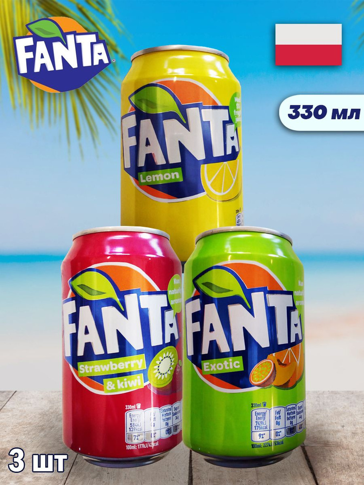 Газированный напиток Fanta Lemon, Strawberry Kiwi, Exotic / Лимонад Фанта Лимон, Клубника Киви, Экзотик #1