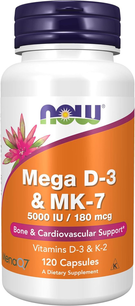 NOW Mega D3 5000 IU MK7 (K2)180 mcg 120 Capsules (витамин Д3 + К2) #1