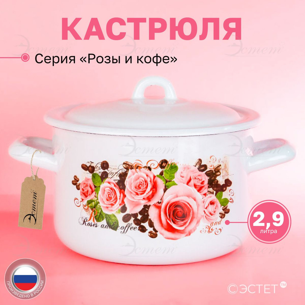 Кастрюля с крышкой 2.9 л "Эстет" эмалированная / кастрюля для индукционных плит  #1