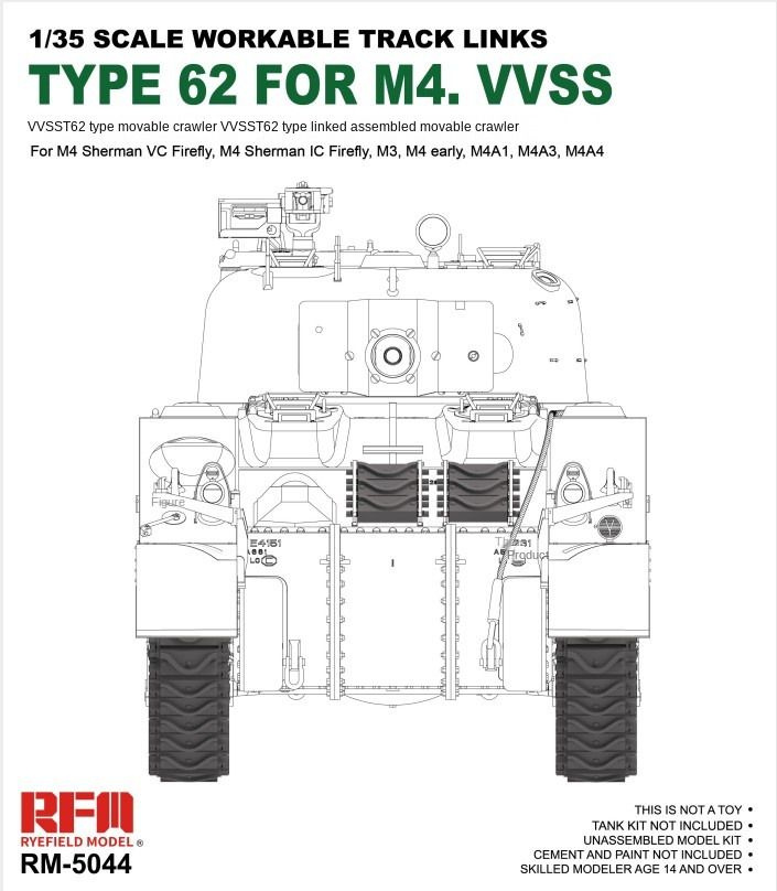 Rye Field RFM 5044 1/35 подвижная гусеница Тип 62 Для m4.vvss Модель автомобиля  #1