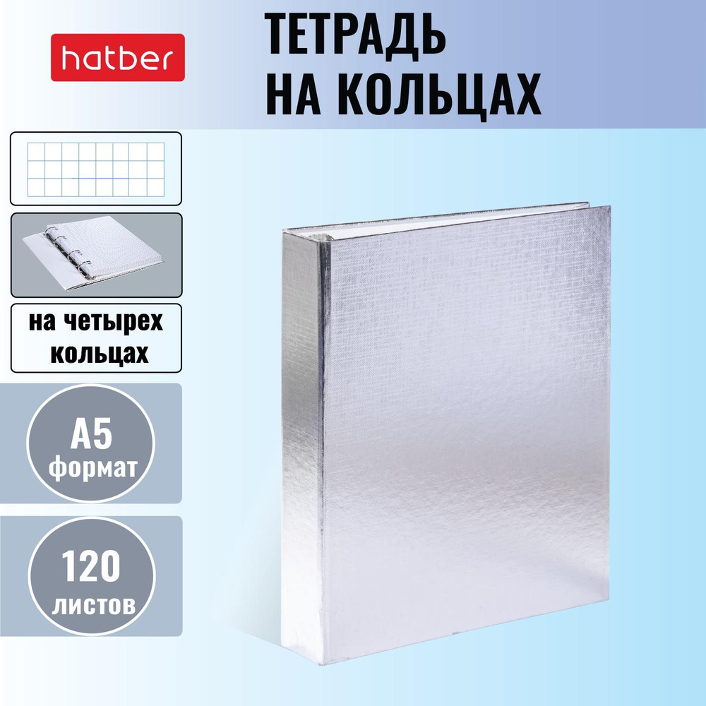 Тетрадь Hatber METALLIC 120л А5 на 4-х кольцах обложка бумвинил #1