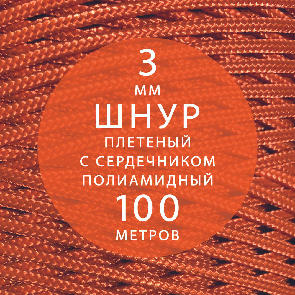 Шнур паракорд высокопрочный, плетеный, с сердечником, полиамидный - 3 мм ( 100 метров ). Веревка туристическая. #1