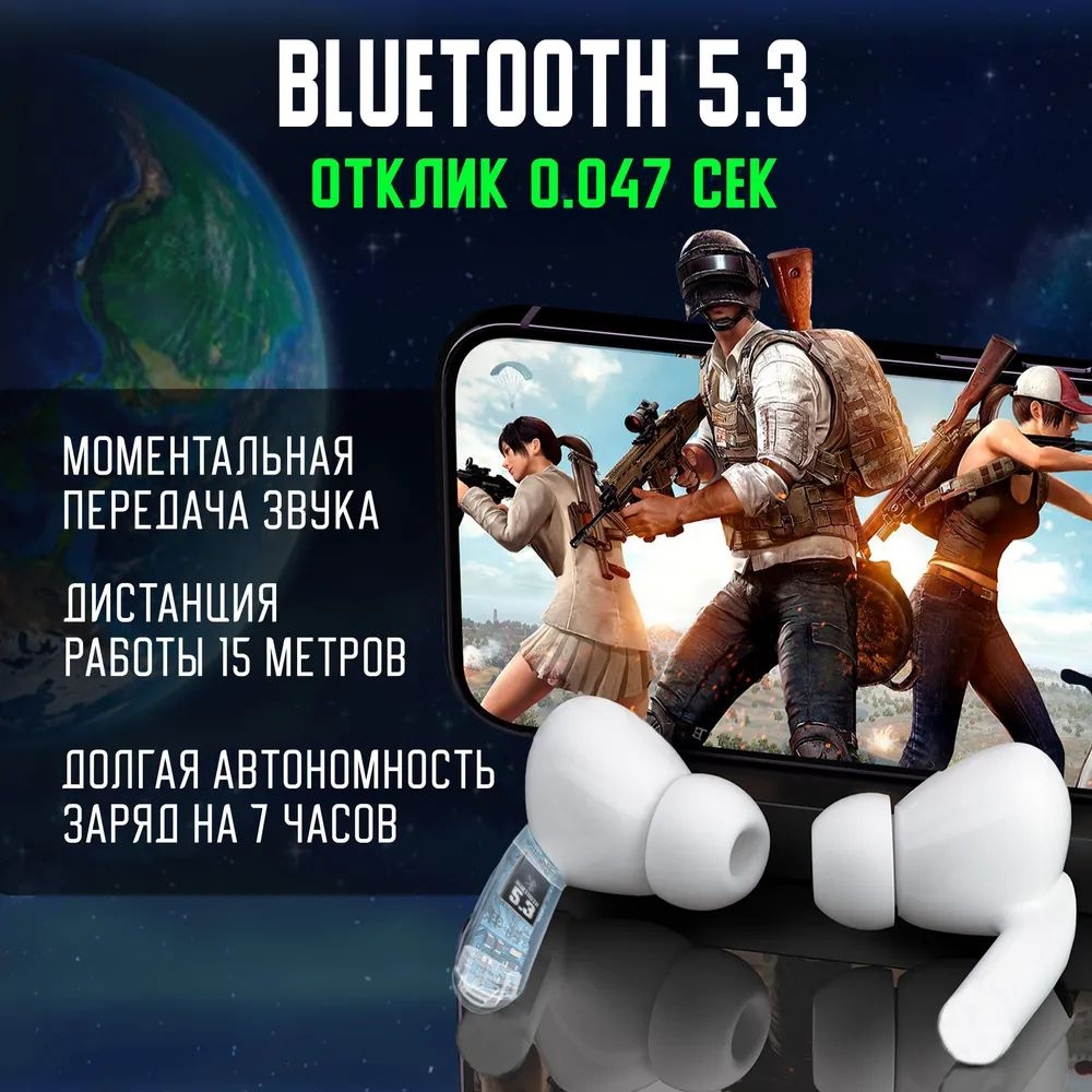 Наушники беспроводные с микрофоном Подсы , Bluetooth, USB Type-C, белый  #1