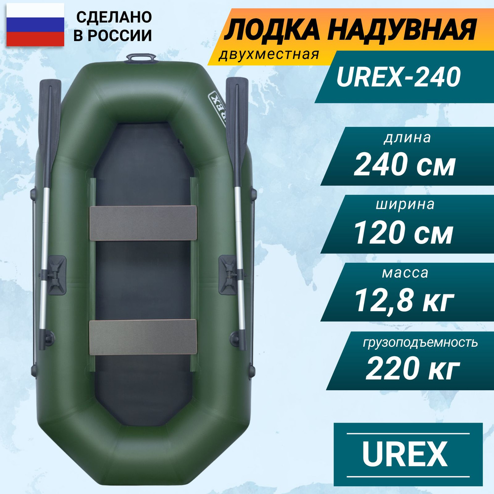 Лодка надувная для рыбалки двухместная пвх UREX 240 см, подарки на Новый год 2025 мужчине, папе, мужу, #1