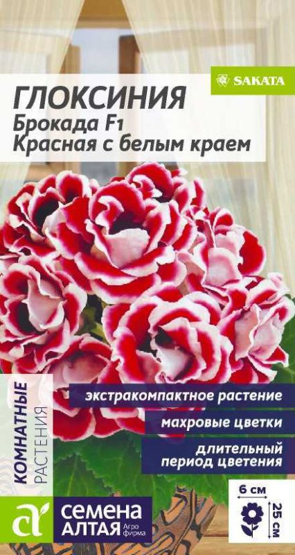 Семена Глоксиния Брокада F1 КРАСНАЯ С БЕЛЫМ КРАЕМ (8 семян) - Семена Алтая  #1