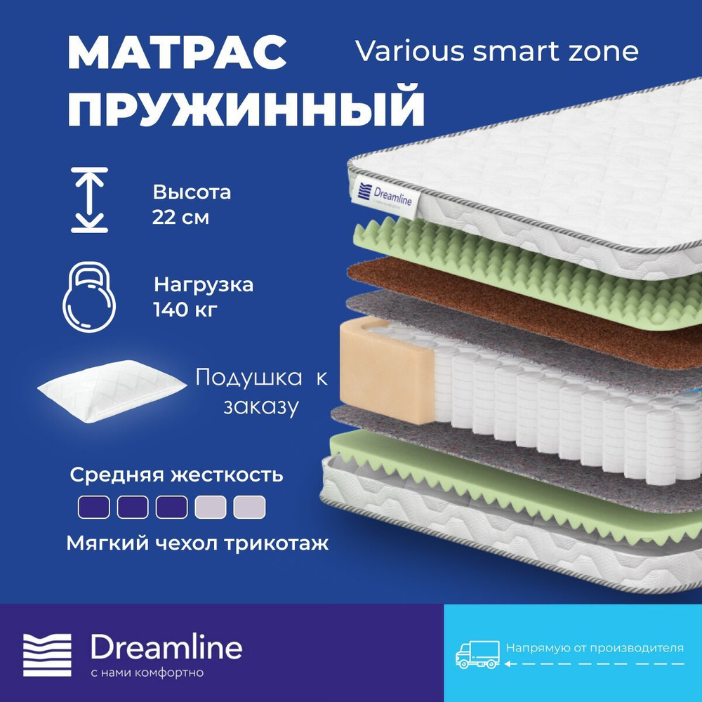 DreamLine Матрас Various Smart Zone, Независимые пружины, 80х210 см #1