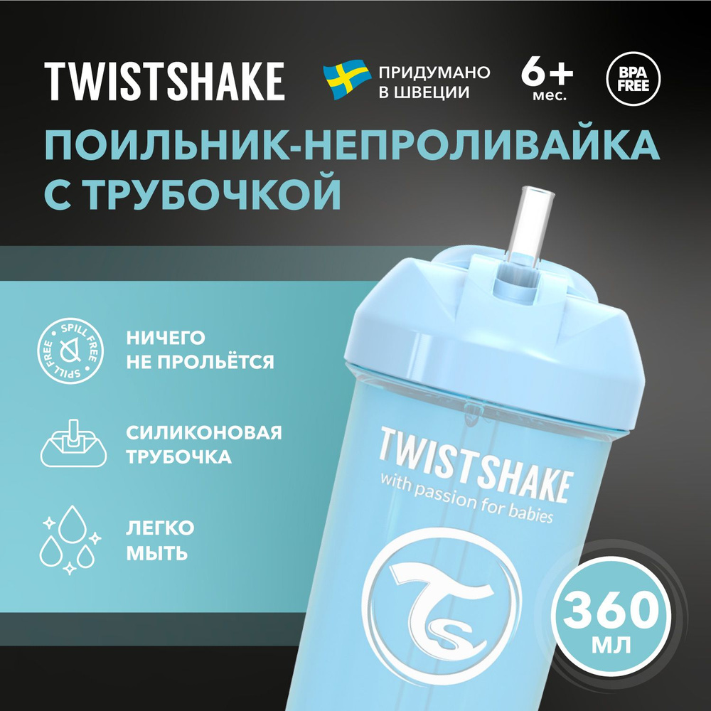 Детский поильник-непроливайка с трубочкой Twistshake Straw Cup, 360 мл, от 6 мес. Пастельный синий  #1