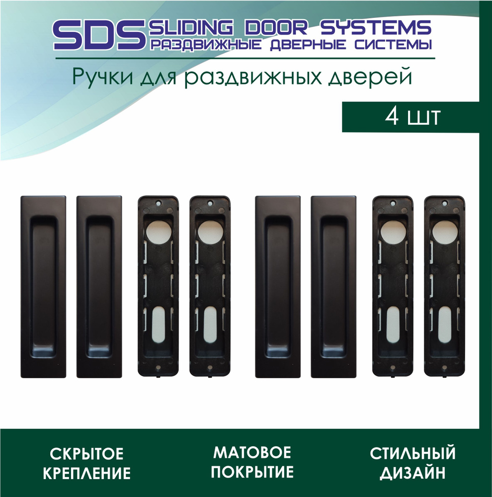 Ручки купе для раздвижных дверей SLIDING DOOR SYSTEM SDS 030 квадро черный матовый 4 шт  #1