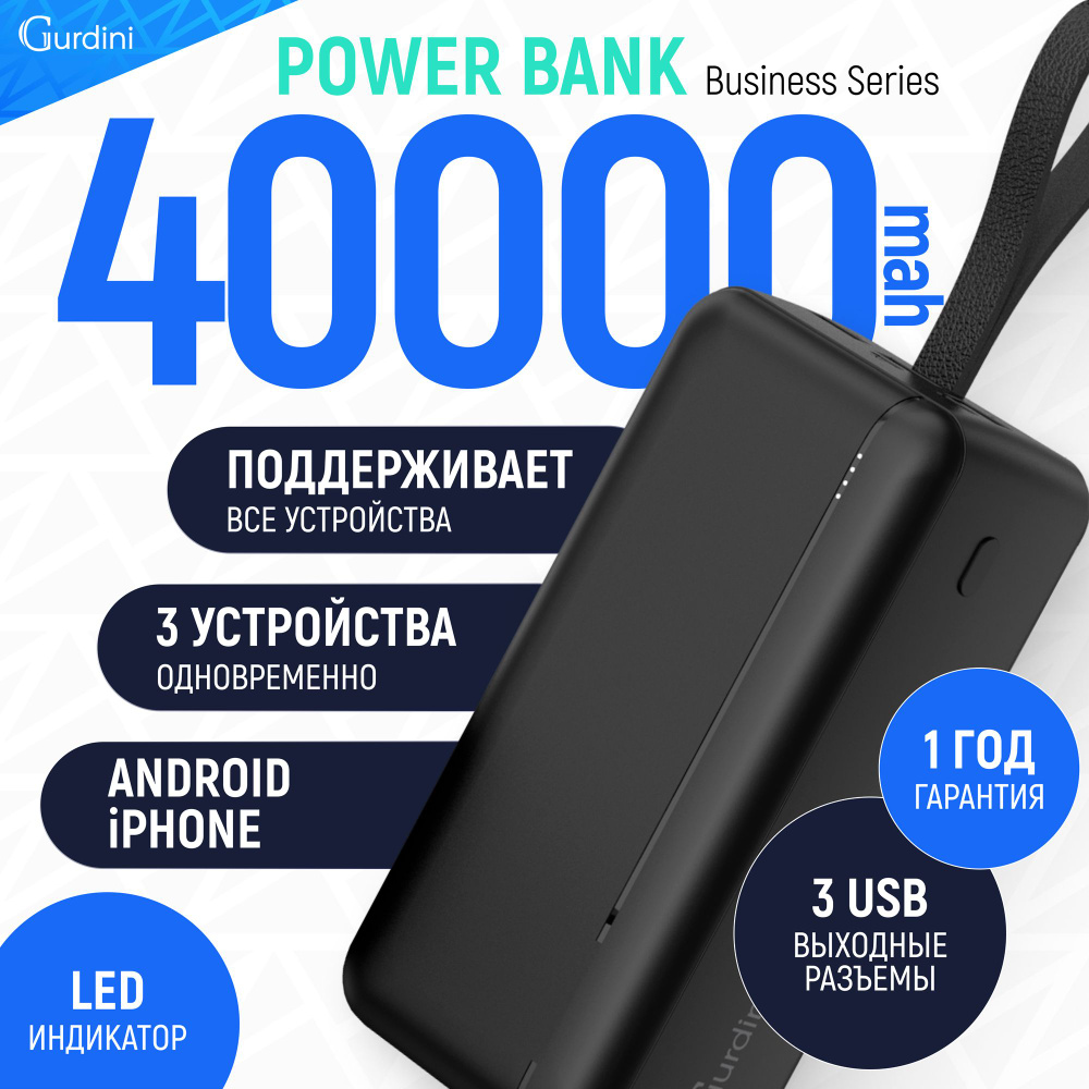 Повербанк, внешний аккумулятор Powerbank Business Series 40000mAh, универсальный пауэрбанк с USB, Type-C, #1