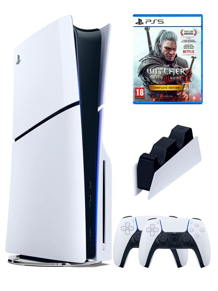 PS5 (ПС5) Игровая приставка Sony PlayStation 5 Slim +2-й геймпад(белый)+зарядное+игра Witcher 3, 1000ГБ #1