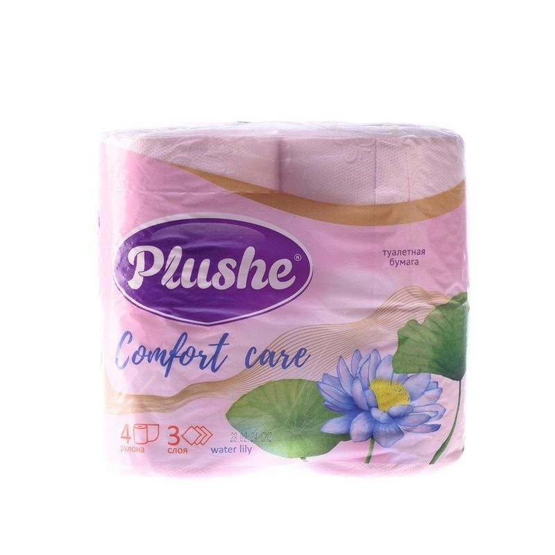 Туалетная бумага Plushe "Comfort Care", Water Lily, розовая, ароматизированная, 3 слоя, 4 рулона (80286) #1