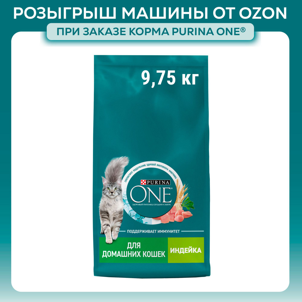 Сухой корм для кошек PURINA ONE при домашнем образе жизни, с высоким содержанием индейки, 9.75 кг  #1