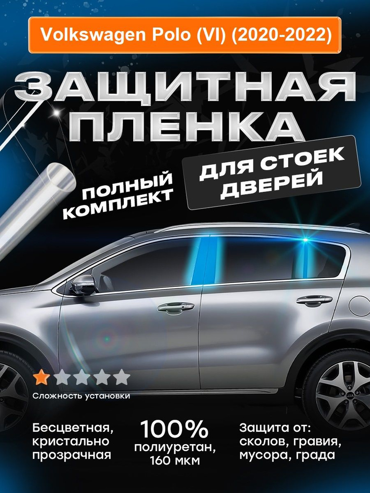 Плёнка для оклейки стоек дверей Volkswagen Polo (2020-2022) #1