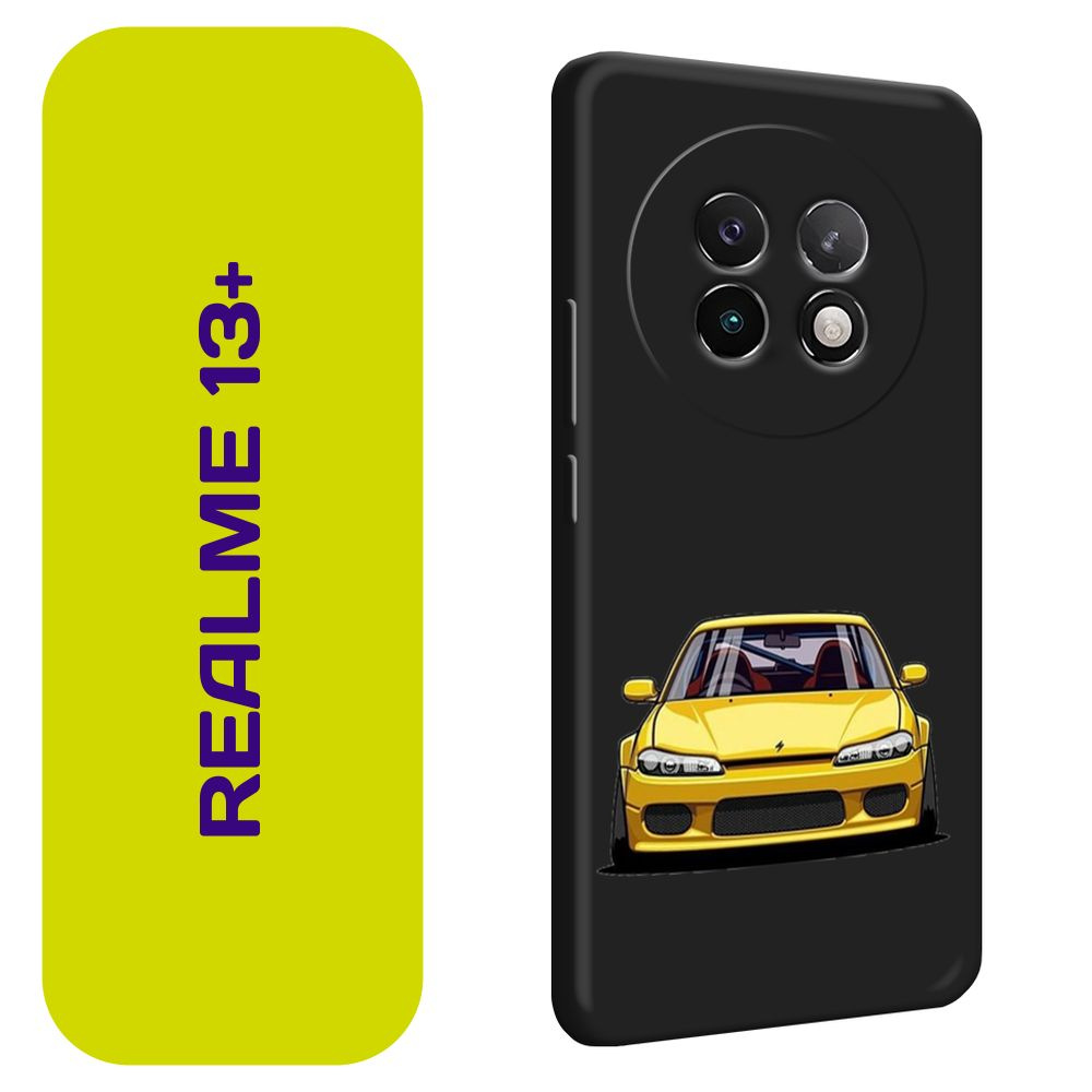 Матовый силиконовый чехол на Realme 13 Plus / Реалми 13 Плюс "JDM yellow legend", черный  #1