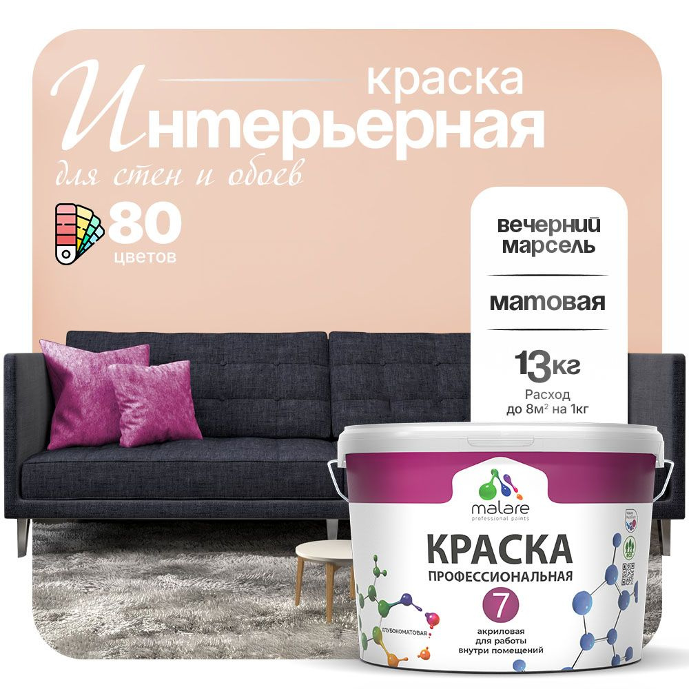 Краска Malare Professional Euro №7 интерьерная для стен и обоев, для потолка, акриловая, быстросохнущая, #1