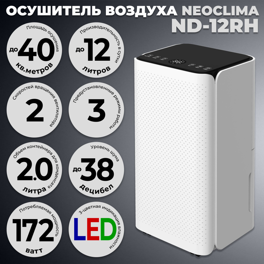 Осушитель воздуха для дома и квартиры NEOCLIMA ND-12RH (площадь до 40 кв.м, собирает до 12 л/сутки)  #1