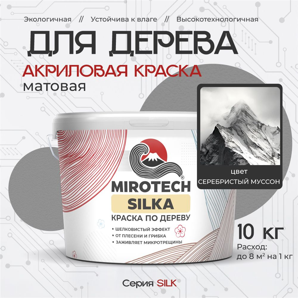 Акриловая краска по дереву MIROTECH SILK для внутренних и наружных работ, быстросохнущая износостойкая, #1