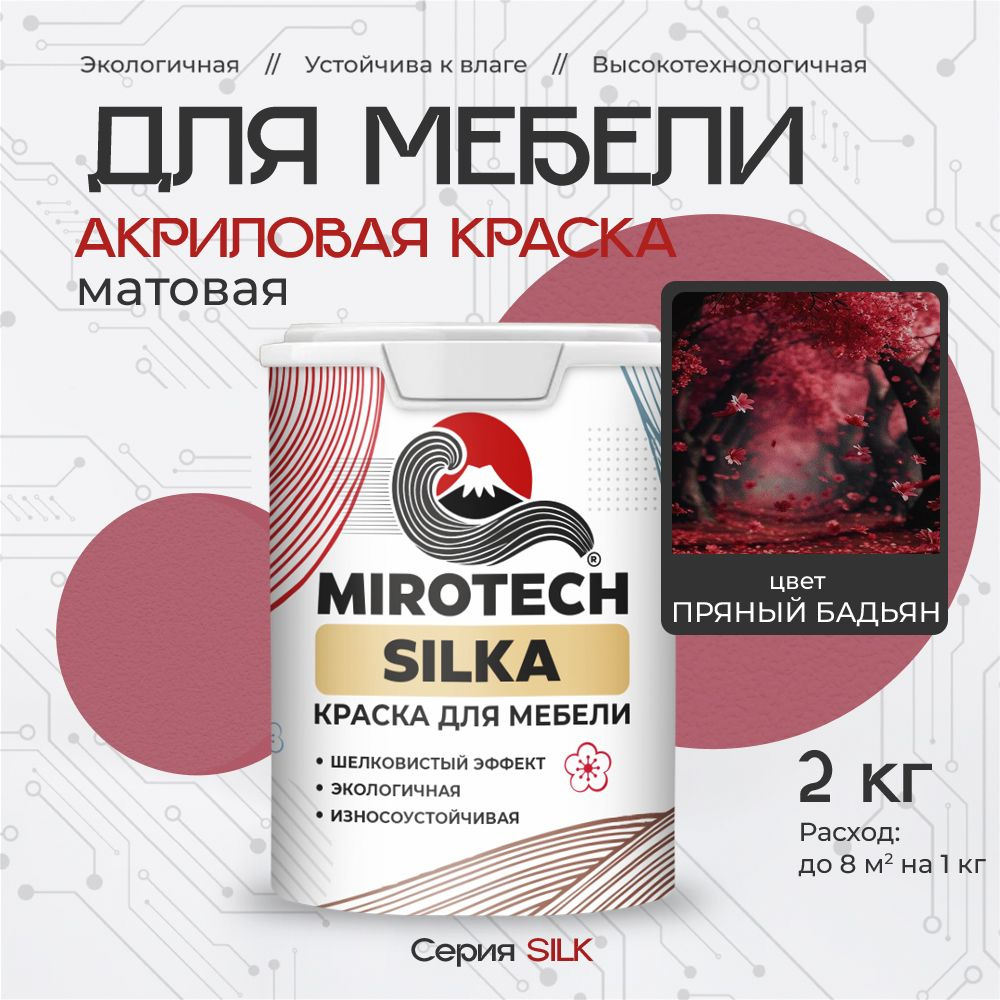 Акриловая краска для мебели MIROTECH SILK для кухонных фасадов, для деревянных поверхностей и МДФ, моющаяся, #1