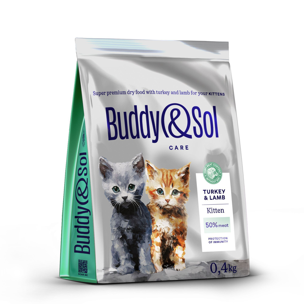 Сухой корм для котят 0,4кг Buddy&Sol CARE KITTEN, корм суперпремиум-класса с индейкой и ягненком  #1