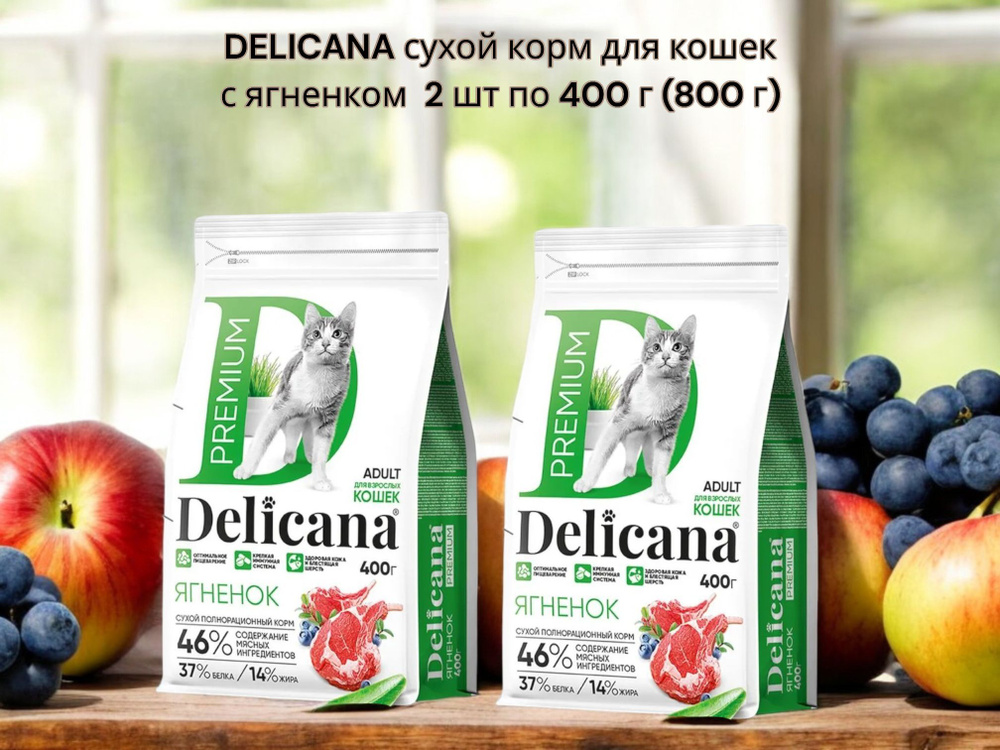 DELICANA 400 гр сухой корм для взрослых кошек с ягненком 2 шт #1