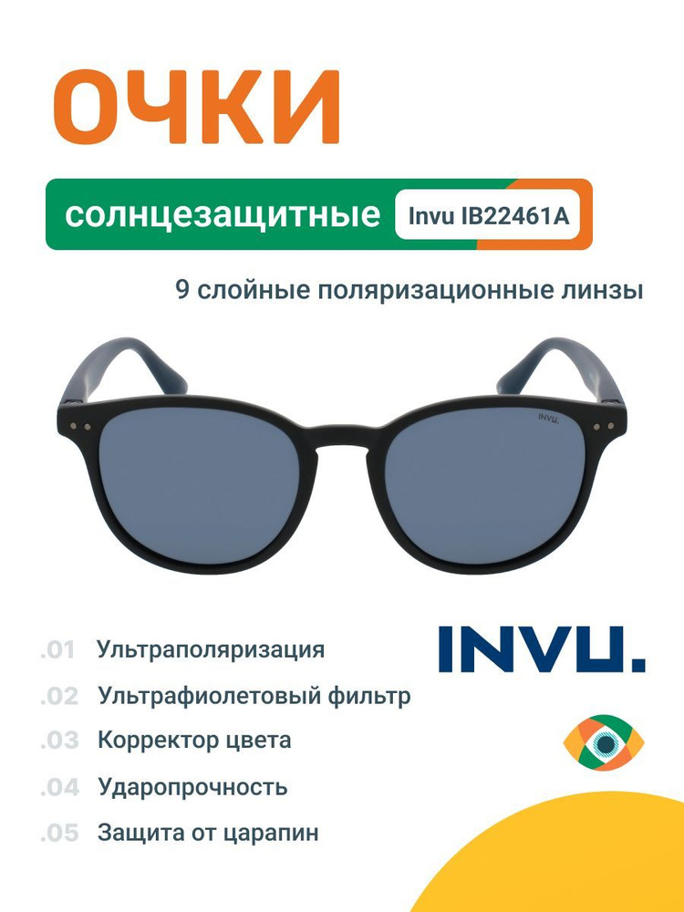 Очки солнцезащитные круглые Invu IB22461A черные панто с поляризацией  #1