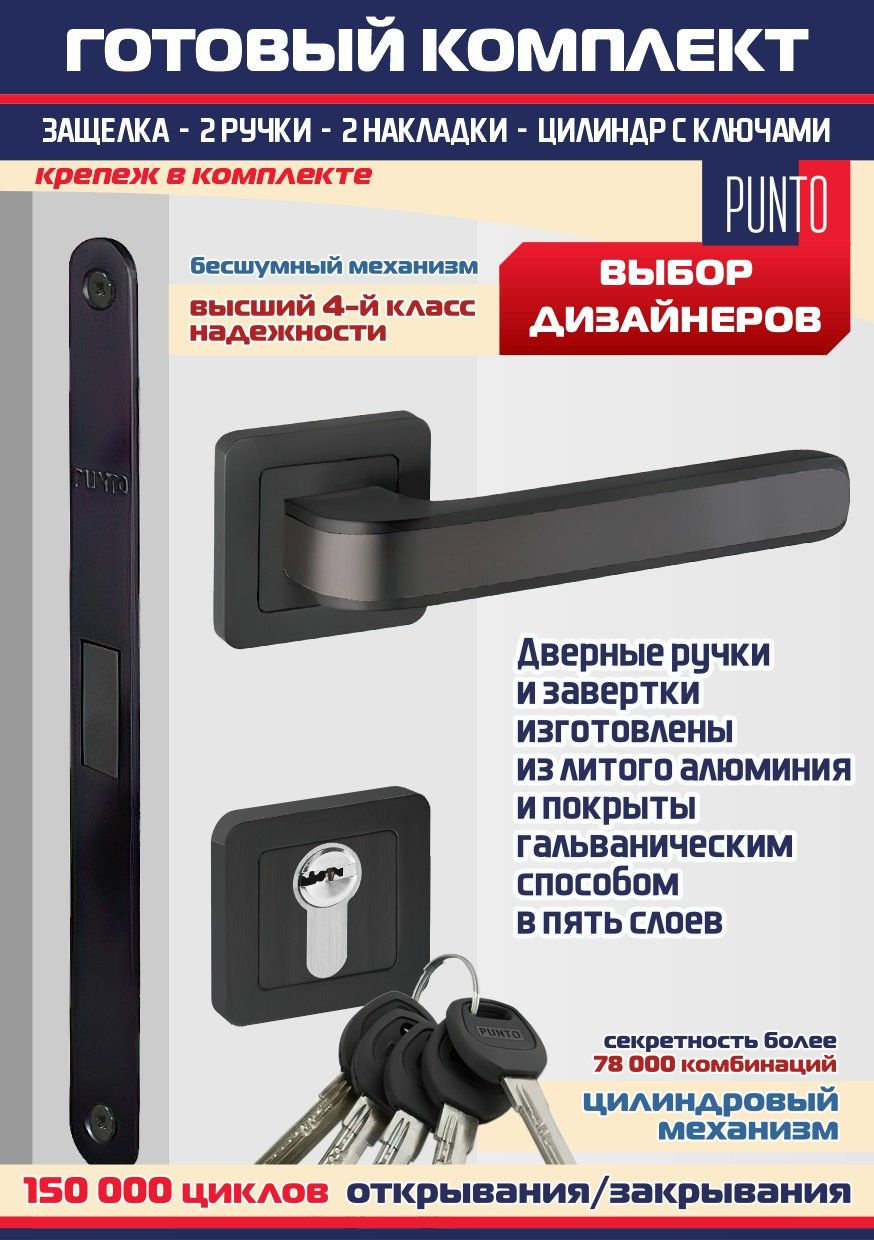 Ручка NOVA QR BL/GR-24 черный/графит + замок Магнит + накладка + цилиндровый механизм с вертушкой