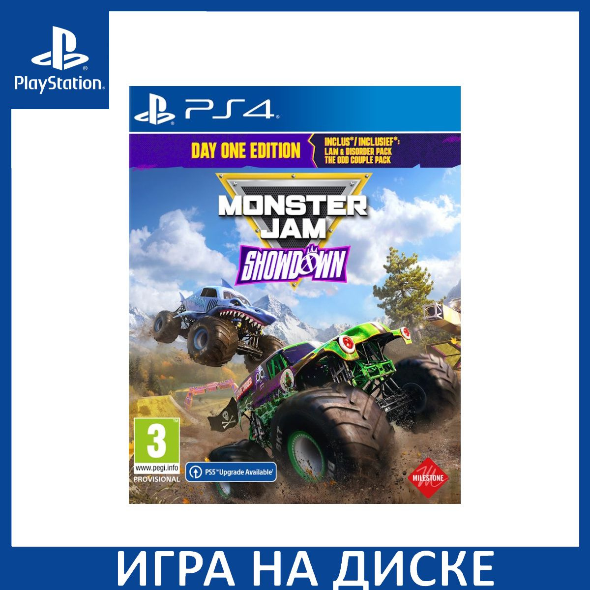 Диск с Игрой Monster Jam Showdown Издание первого дня (Day One Edition) (PS4/PS5). Новый лицензионный запечатанный диск.